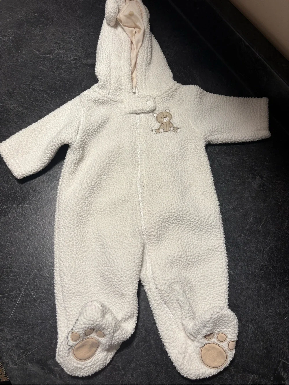 Carter's Cream Teddy Sherpa Hooded One-Piece Bodysuit 3 months